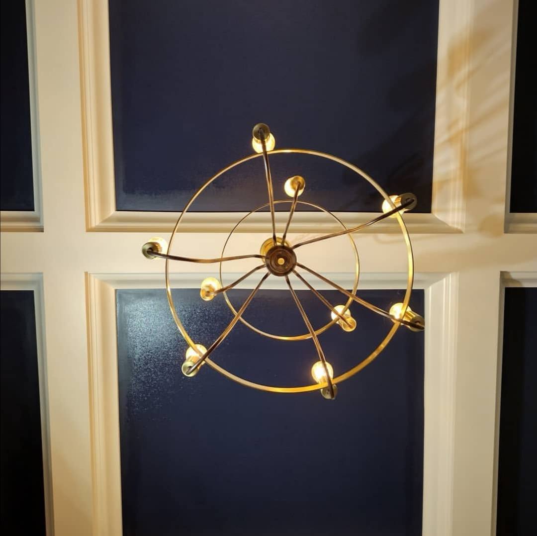 Coffered ceiling finished in deep navy