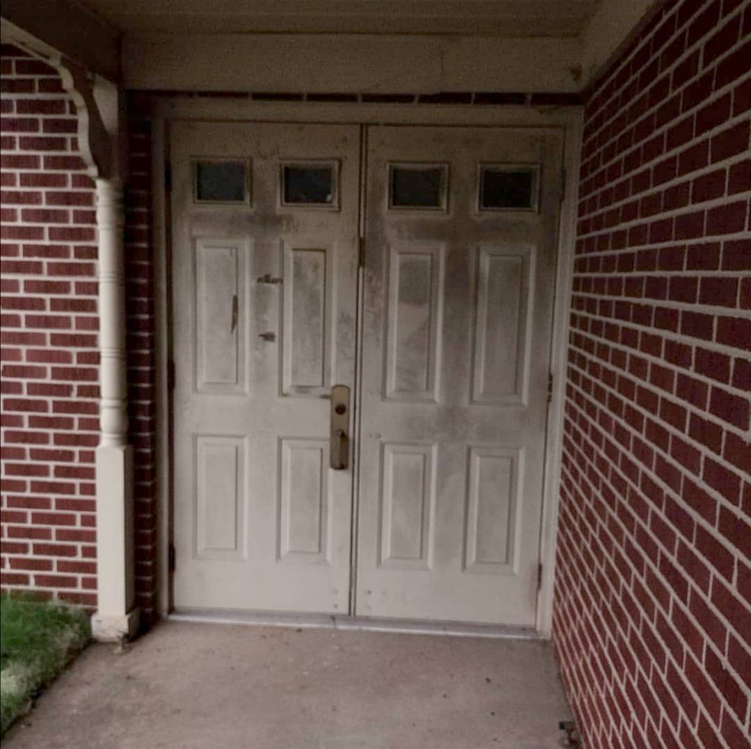 Weathered, water-stained doors