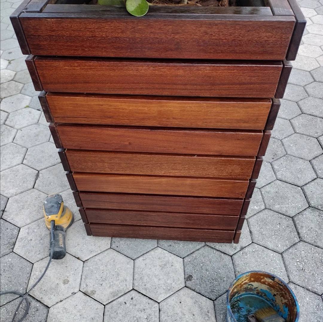 Restained hardwood planter